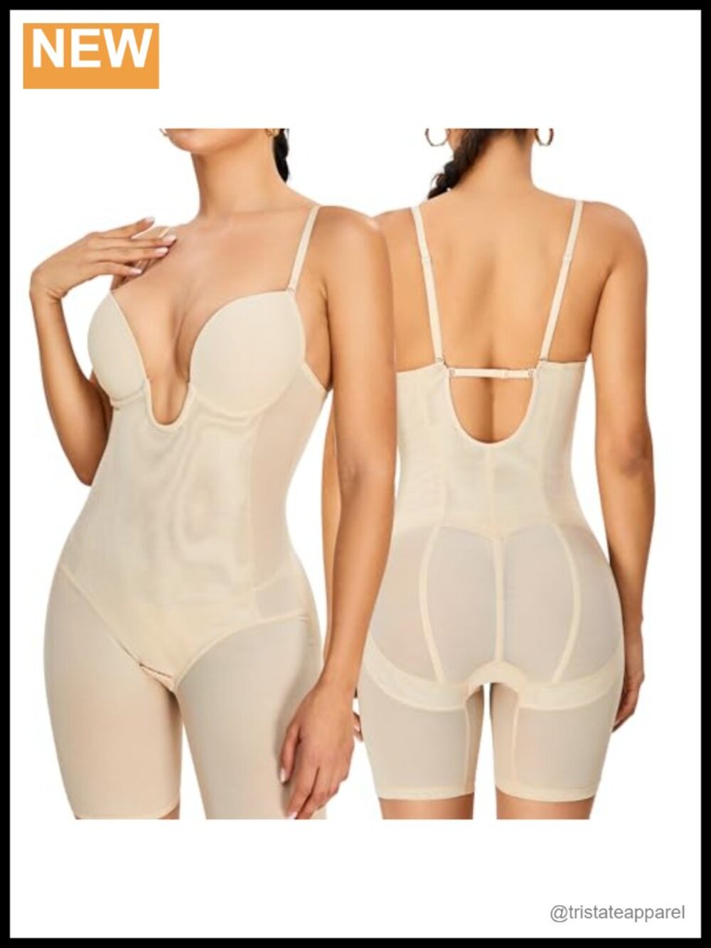 Backless U Plunge Bodysuit Tummy Control Full Body Shapewear Mid Thigh
